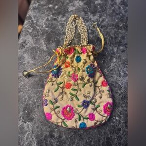 Super cute Indian clutch/pouch bag with hand woven embroidery like new